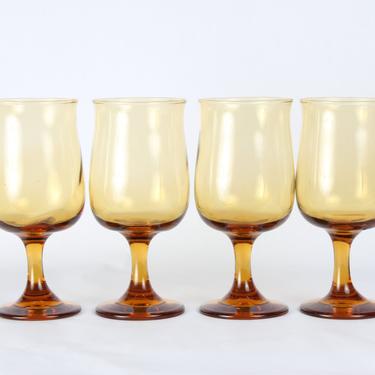 Amber Yellow Glassware, Wine Glassware, Wine Glasses, Wine Goblets, Water Goblets, Goblets, Vintage Glassware, Glassware, Yellow, Set of 4 