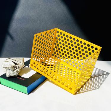 Vintage Yellow Enamel Perforated Shelf / Basket