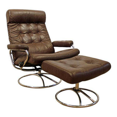 Mid-Century Danish Modern Ekornes Stressless Chrome Lounge Chair/Ottoman 