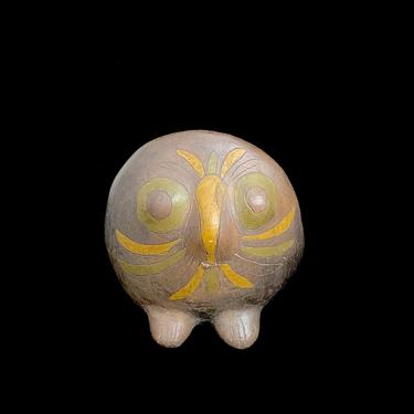 Vintage Large Mexican Tonala Folk Art Pottery Ceramic Hand Painted OWL Figurine Mexico 