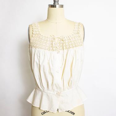 Victorian White Linen Camisole Cotton Lace Antique Edwardian 1910s Corset Cover Small 