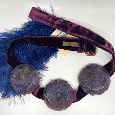 JOHN GALLIANO Beltstones Purple Velvet & Resin Dress Belt | 2000s FW14 Vintage Deadstock Accessory with Tags | Designer | Size Small Medium 