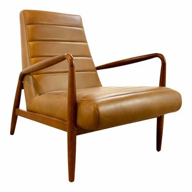Mid-Century Modern Retro Style Gingerbread Channeled Leather Lounge Chair