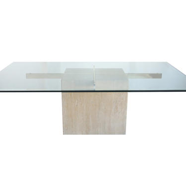 70s Artedi Vintage Coffee Table in Travertine, Brass and Beveled Glass Made in Italy 