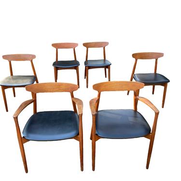 Set of 6 Danish Teak and Black Leather Dining Chairs by Harry Ostergaard for Randers Møbelfabrik 