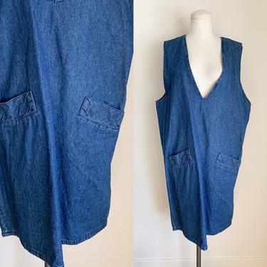 Vintage 1990s Blue Denim Pinafore Dress / L 