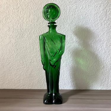 Vintage Italian Green Glass Soldier Decanter, Toscano Bugle Boy Soldier Decanter Bottle 