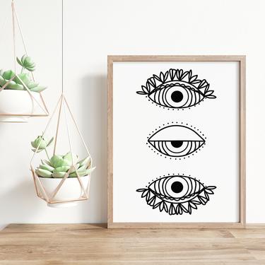 Black and White Eyes Print, Digital Art Print, Modern Home Decor, Minimalist Art Print, 3 Eyes Art Print, Printable Art, Eye Wink Print 