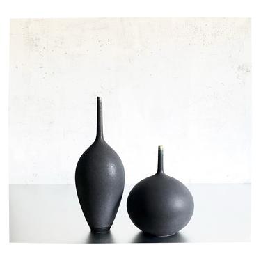 SHIPS NOW- Seconds Sale- 2 Ceramic Stoneware Bottle Vases glazed in dark Slate Matte by Sara Paloma Pottery 