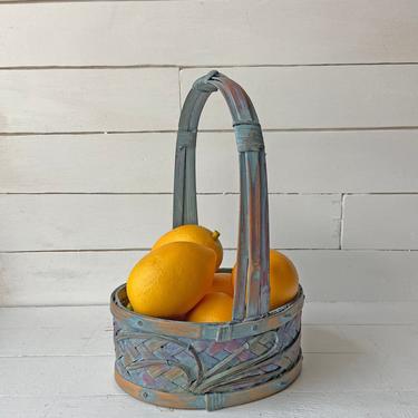 Vintage Small Decorative Blue Basket With Handle // Bathroom or Vanity Basket // Easter Basket, Storage, Remote Basket // Perfect Gift 