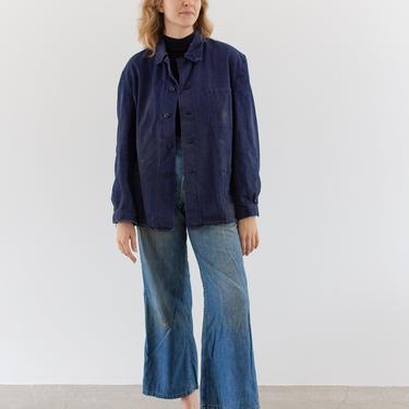 Vintage Dark Blue Chore Jacket | Unisex Herringbone Twill Cotton Utility Work Coat | L | FJ047 