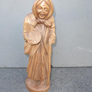 Unique Vintage Hand Carved Solid Wood Hooded Lady Figurine Collectible 