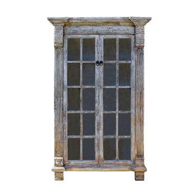 Distressed Pastel Black Gray Tall Glass Door Display Bookcase Cabinet cs5388E 