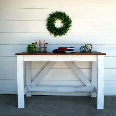 MTO: Weathered Brown\/Distressed White Farm Style Desk \/ Table