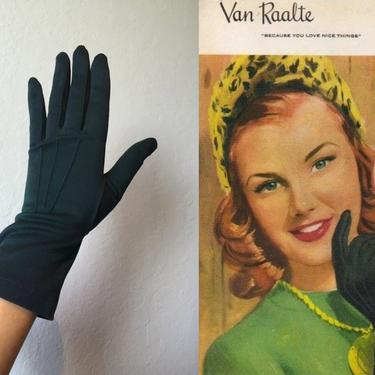 Gentle Cheek Caresses - Vintage 1950s NOS Sea Green Pine Green Gloves - 8 