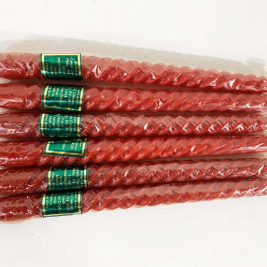 Vintage Spiral Red Candles 10 inch Tapers Twist Retro Decor Mid-Century Scandinavian Design 1960s NOS Set of 6 Robert Alan Candle Company 