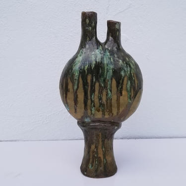 70's Signed Drip Glazed Sculptural  Art Pottery Vase . 