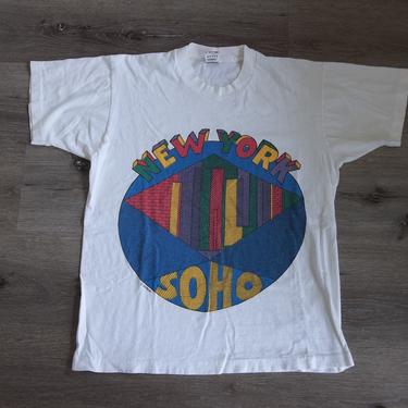 Vintage T-shirt 1990s SOHO New York Art Artist Galleries Contemporary Art History Large Faded Distressed Streetwear Unique Retro 