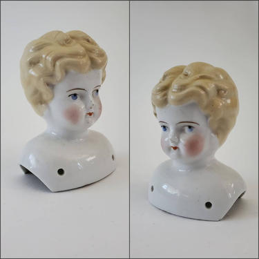 Antique Blonde China Doll Head with Painted Curls - 4&amp;quot; Tall - Antique German Dolls - Collectible Dolls - Doll Parts 