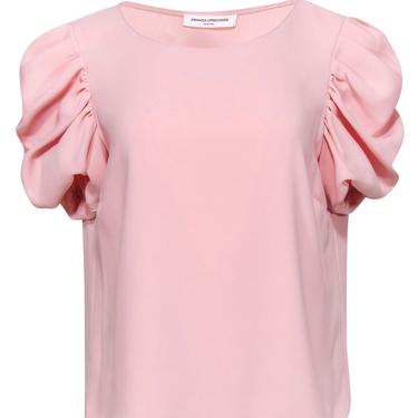 Amanda Uprichard - Baby Pink Gathered Short Sleeve Blouse Sz L