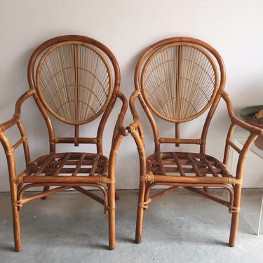 Pair of Mid-Century Fan back bamboo arm chairs