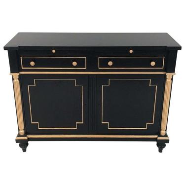 Maison Jansen Style Black Lacquer and Gilt Cabinet or Server