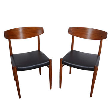 Four Teak Dining Chairs Black Leather Seats  Danish Modern A. M. 501 Made in Denmark 