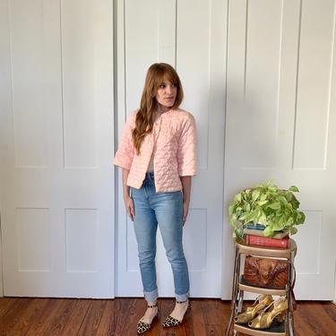1960s Barbizon Pale Pink Quilted Bed Jacket 