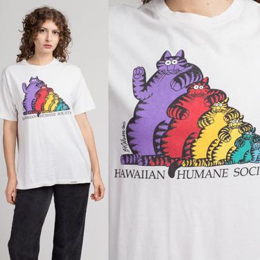 80s Kliban Cat Hawaiian Humane Society T Shirt - Medium | Vintage Unisex Retro Hawaii Graphic Tourist Tee 