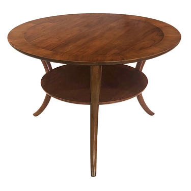 A Classic Mid-century Robsjohn-Gibbings for Widdicomb Round Walnut Klismos Sabre-leg Table