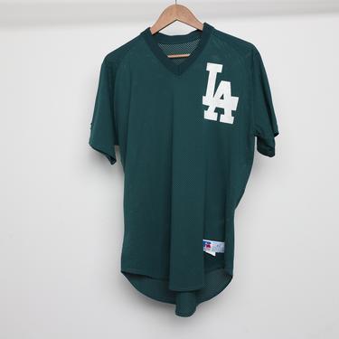 vintage 1980s 90s LOS ANGELES DODGERS hunter green Russell Athletic brand mesh thick jersey -- men's size 42 