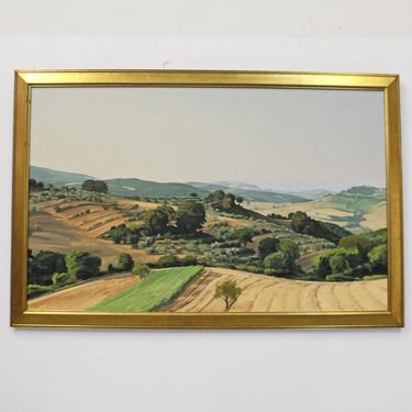 Vintage Italian Tuscany Countryside Oil Painting on Canvas San Gimignano Landscape Art 
