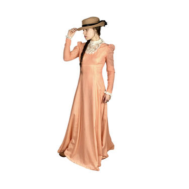 Vintage Gunne Sax Prairie Dress, Peach Pink, Lace Neckline & Cuffs, No Tags, Size XS/S, Granny Dress, 60s/70s, Vintage Clothing 