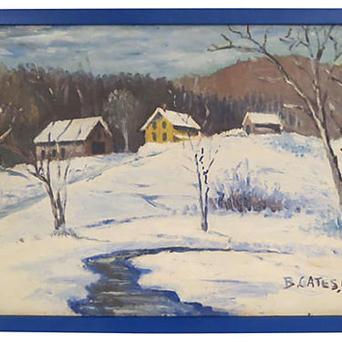 1940s Winter Landscape, Original Oil on Canvas, Vintage Art, Winter Scene, Original Art 
