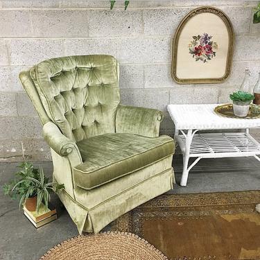 LOCAL PICKUP ONLY Vintage Lounge Chair Retro 1970s Fairfield Chair Company Green Velvet High Back Swivel Chair Living Room Bedroom + Nursery 
