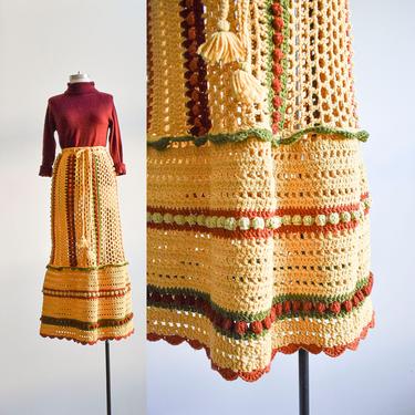 Wild 1970s Crocheted Maxi Skirt 