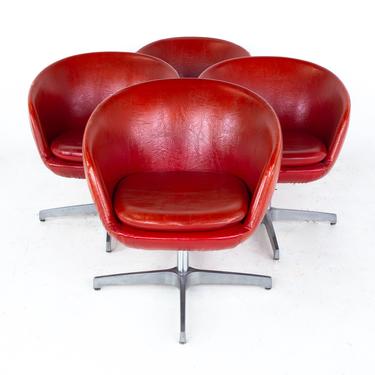 Mid Century Red Vinyl Pod Occasional Lounge Chairs - Set of 4 - mcm 