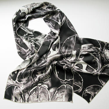 Black Brain Scan -  Silk Charmeuse Scarf - neuroscience scarf 