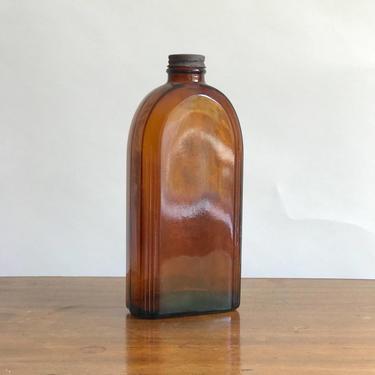 Large Antique Amber Apothecary Bottle/ Brown Glass Apothecary Bottle 