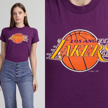 90s LA Lakers Cropped T Shirt - Extra Small | Vintage Purple NBA Basketball Graphic Sports Tee 
