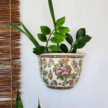 Vintage Chinoiserie Porcelain Wall Planter 