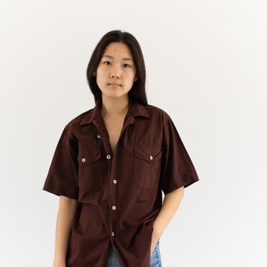Vintage Overdye Hickory Brown Short Sleeve Shirt | Flap Pocket Simple Cotton Work Blouse | S M | 