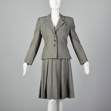 Medium Bill Blass 1980s Gray Skirt Suit Medium Weight Wool Pleated 