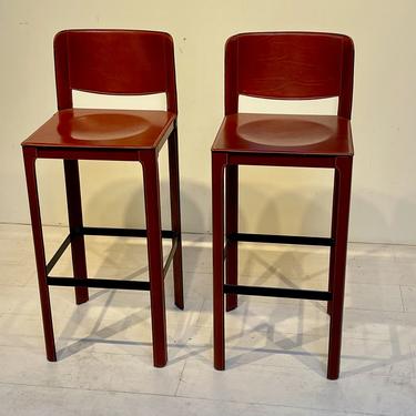 Pair of Leather Bar Stools by Matteo Grassi , Mid Century Modern 