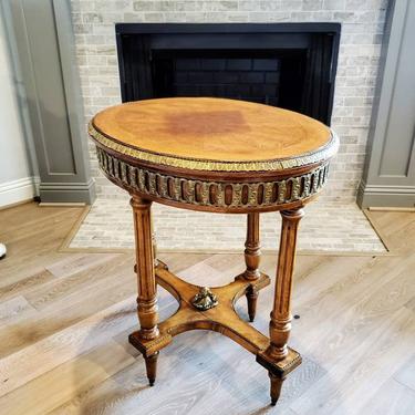Vintage French Louis XVI Style Fruitwood Oval Parquetry Top Side Table 