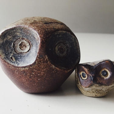 Unusual Sculptural Owl family Danish Modernist Cute Vintage Mid Century British Pottery Signed Brutalist 