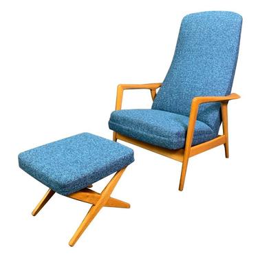 Vintage Mid Century Danish Modern Folke Ohlsson for Dux Recliner Lounge Chair & Ottoman 