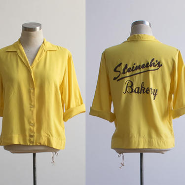 Vintage Bowling Shirt / Embroidered Bowling Shirt / Vintage Chain Stitched Shirt / Vintage Bowling Shirt / King Louie Bowling Shirt / Yellow 