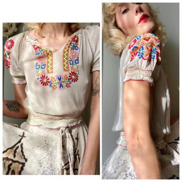1930s Blouse // Hungarian Embroidered Rayon Blouse // vintage 30s blouse 