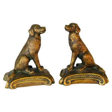 Vintage 1960s Gold Wood Sitting Dog Bookends, Pair by 2bModern
